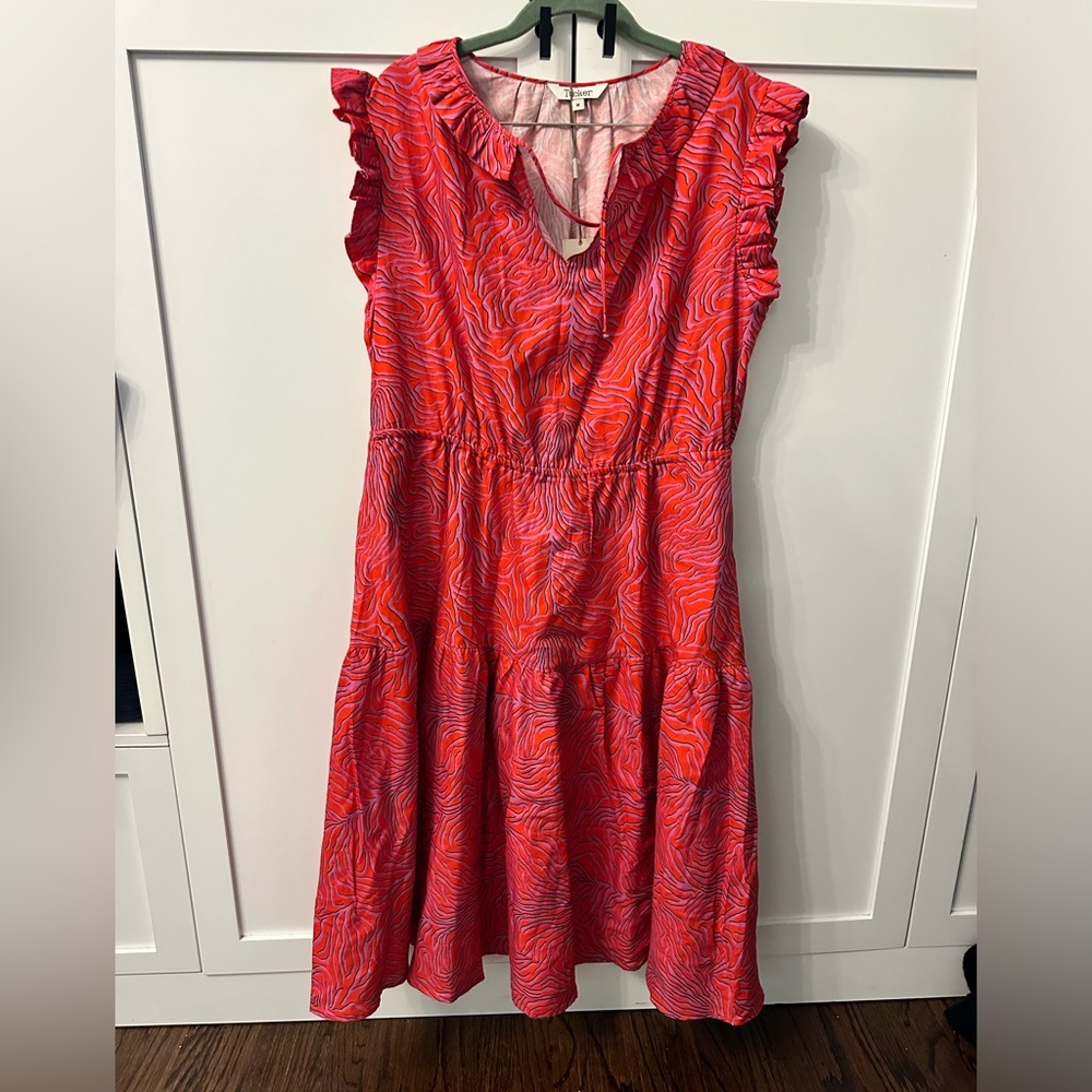 TUCKER NYC Dani Dress Midi Tiered Purple Punch Organic Cotton Print Sz M NWT